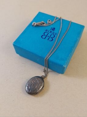 Birks Sterling Silver Engraved Oval Locket Necklace - Silver